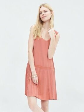 Banana Republic Coral Sleeveless Pleated Drop Waist Mini Dress Sz 4